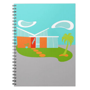 Mid Century Moderne Cartoon House Spiral Notebook Notitieboek