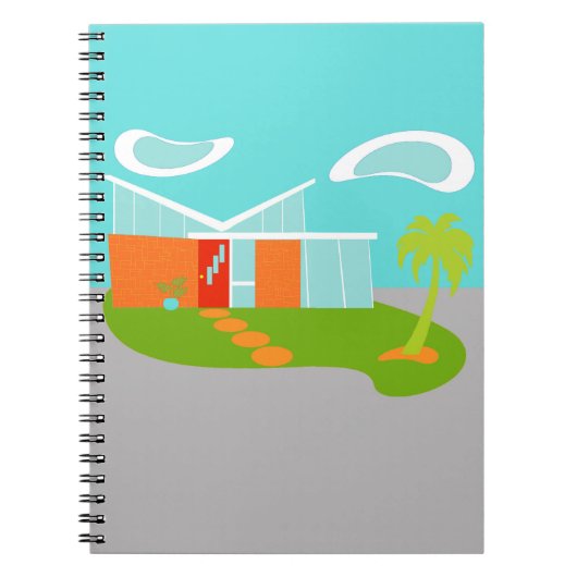 Mid Century Moderne Cartoon House Spiral Notebook Notitieboek (Voorkant)