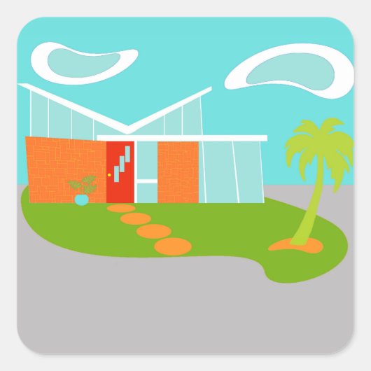Mid Century Moderne Cartoon House Stickers (Voorkant)