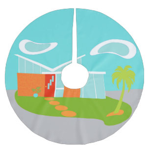 Mid Century Moderne Cartoon House Tree Skirt Kerstboom Rok