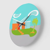 Mid Century Moderne Cartoon House Wall Clock Grote Klok (Hoek)