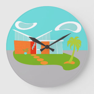 Mid Century Moderne Cartoon House Wall Clock Grote Klok