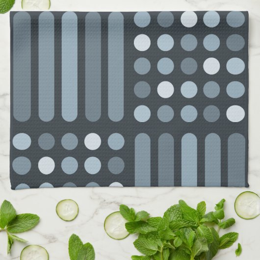 Mid Century Moderne Circles Lines Slate Theedoek (Gevouwen)