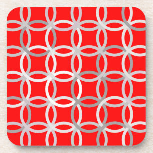 Mid-Century Moderne cirkels, diep rood en grijs Bier Onderzetter