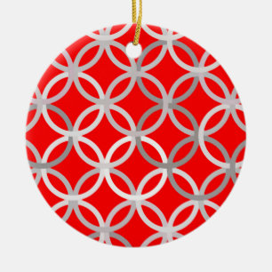 Mid-Century Moderne cirkels, diep rood en grijs Keramisch Ornament