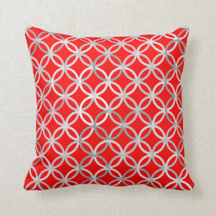 Mid-Century Moderne cirkels, diep rood en grijs Kussen