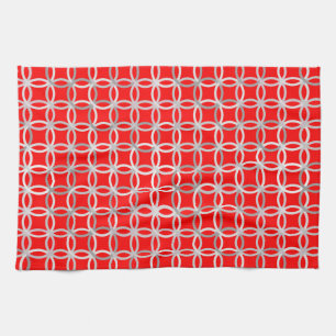 Mid-Century Moderne cirkels, diep rood en grijs Theedoek