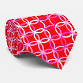 Mid-Century Moderne cirkels, donkerrood en roze Stropdas (Opgerold)