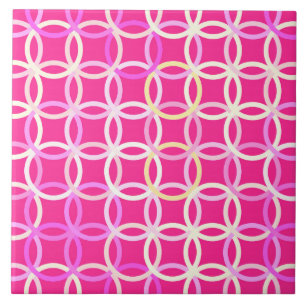Mid-Century Moderne cirkels, fuchsia roze en crèm Tegeltje