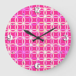 Mid-Century Moderne cirkels, fuchsia roze en crème Grote Klok