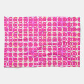 Mid-Century Moderne cirkels, fuchsia roze en crème Theedoek (Horizontaal)