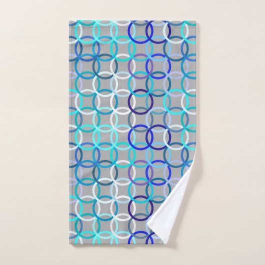 Mid-Century Moderne cirkels, grijs, blauw en wit Bad Handdoek (Handdoek)