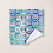 Mid-Century Moderne cirkels, grijs, blauw en wit Bad Handdoek (Wasdoekje)