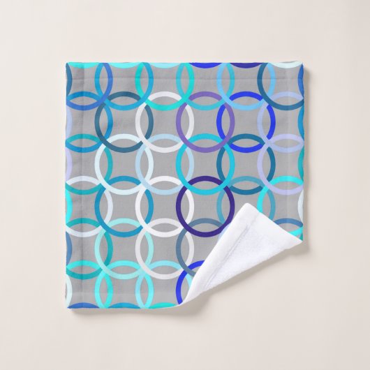 Mid-Century Moderne cirkels, grijs, blauw en wit Bad Handdoek (Wasdoekje)