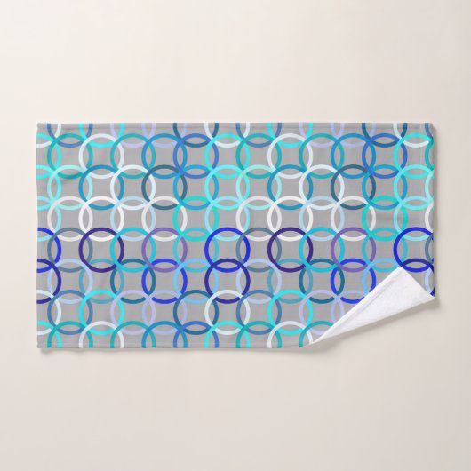Mid-Century Moderne cirkels, grijs, blauw en wit Bad Handdoek (Handdoek)