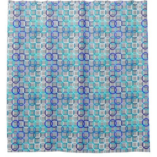 Mid-Century Moderne cirkels, grijs, blauw en wit Douchegordijn (Voorkant)