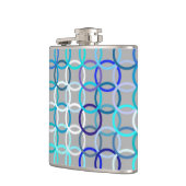 Mid-Century Moderne cirkels, grijs, blauw en wit Heupfles (Links)