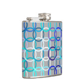 Mid-Century Moderne cirkels, grijs, blauw en wit Heupfles (Rechts)