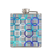 Mid-Century Moderne cirkels, grijs, blauw en wit Heupfles (Achterkant)