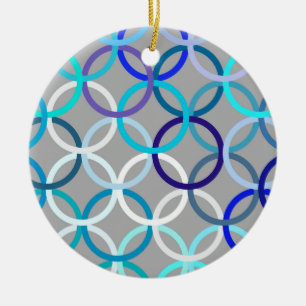 Mid-Century Moderne cirkels, grijs, blauw en wit Keramisch Ornament