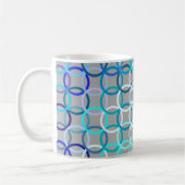 Mid-Century Moderne cirkels, grijs, blauw en wit Koffiemok (Links)