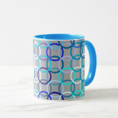 Mid-Century Moderne cirkels, grijs, blauw en wit Mok (Voorkant rechts)