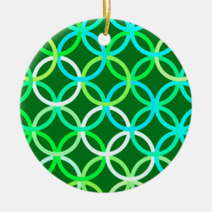 Mid-Century Moderne cirkels, groene tinten Keramisch Ornament