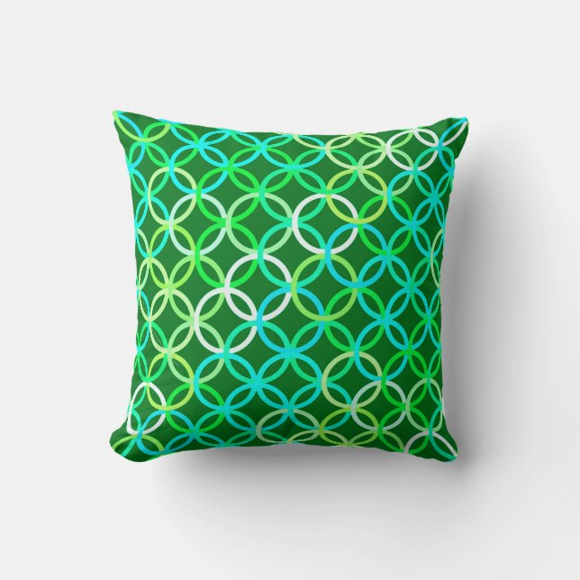 Mid-Century Moderne cirkels, groene tinten Kussen (Voorkant)
