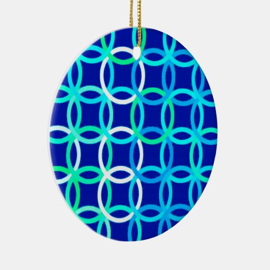 Mid-Century Moderne cirkels, kobalt & pauw Keramisch Ornament (Rechts)