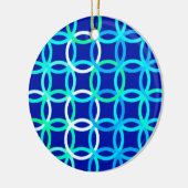 Mid-Century Moderne cirkels, kobalt & pauw Keramisch Ornament (Links)