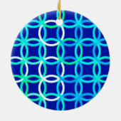 Mid-Century Moderne cirkels, kobalt & pauw Keramisch Ornament (Achterkant)