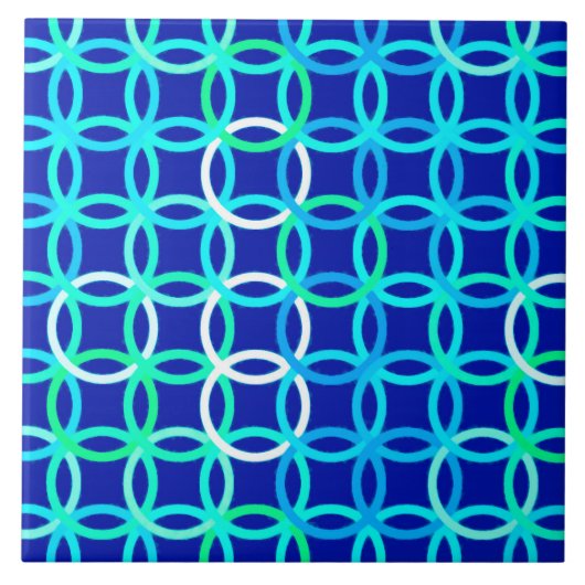 Mid-Century Moderne cirkels, kobalt & pauw Tegeltje (Voorkant)