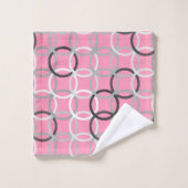 Mid-Century Moderne cirkels, koraalroze en grijs Bad Handdoek (Wasdoekje)
