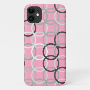 Mid-Century Moderne cirkels, koraalroze en grijs iPhone 11 Hoesje