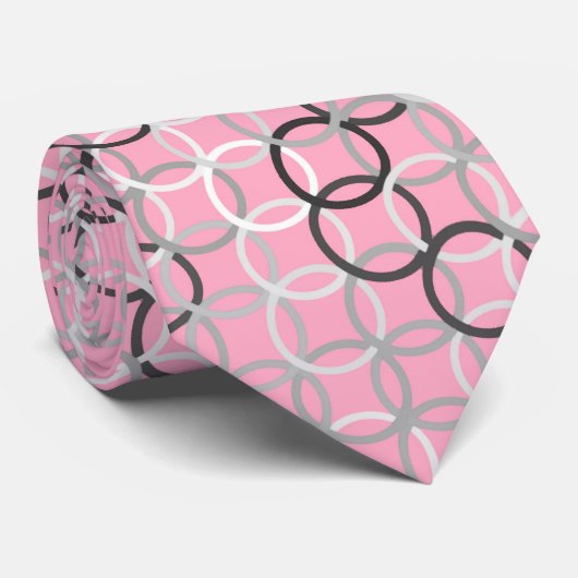 Mid-Century Moderne cirkels, koraalroze en grijs Stropdas (Opgerold)
