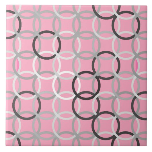 Mid-Century Moderne cirkels, koraalroze en grijs Tegeltje (Voorkant)