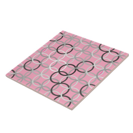Mid-Century Moderne cirkels, koraalroze en grijs Tegeltje (Zijkant)