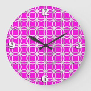 Mid-Century Moderne cirkels, magenta, grijs & wit Grote Klok