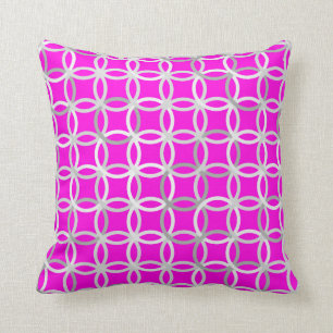 Mid-Century Moderne cirkels, magenta, grijs & wit Kussen