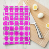 Mid-Century Moderne cirkels, magenta, grijs & wit Theedoek (Quarter Fold)
