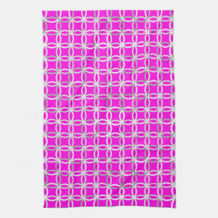 Mid-Century Moderne cirkels, magenta, grijs & wit Theedoek