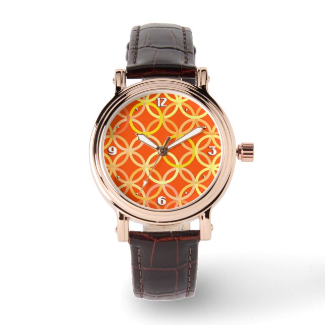 Mid-Century Moderne cirkels, mandarijn oranje Horloge (Voorkant)