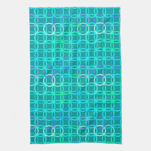 Mid-Century Moderne cirkels, turkooizen en aqua Theedoek (Verticaal)