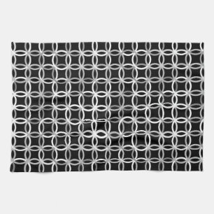 Mid-Century Moderne cirkels, zwart, wit en grijs Theedoek