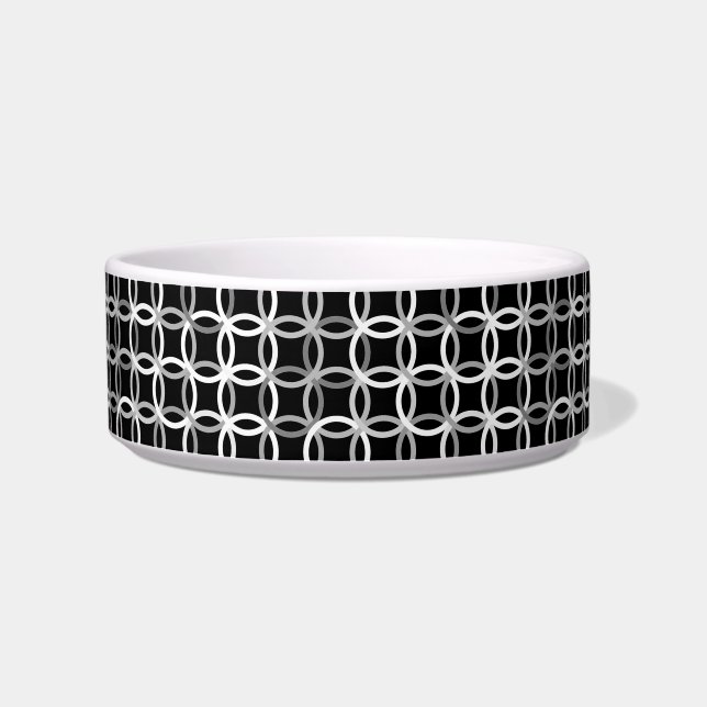 Mid-Century Moderne cirkels, zwart, wit en grijs Voerbakje (Links)