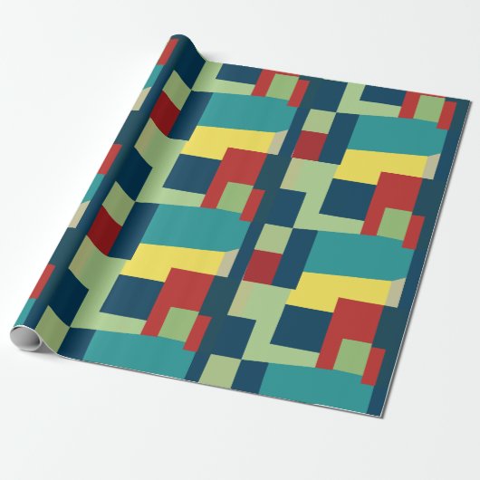 Mid Century Moderne Colorful Geometric Pattern Cadeaupapier (Uitgerold)