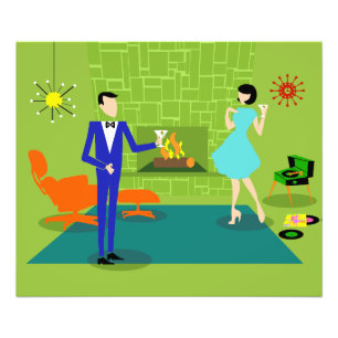 Mid Century Moderne Couple-fotopapier Foto Afdruk