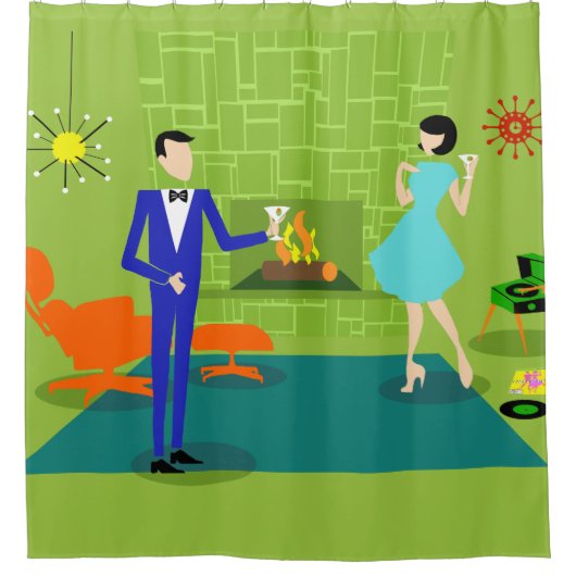 Mid Century Moderne Couple Shower Curtain Douchegordijn (Voorkant)