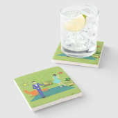 Mid Century Moderne Couple Stone Onderzetter (Zijkant)