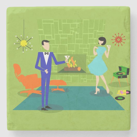 Mid Century Moderne Couple Stone Onderzetter (Voorkant)